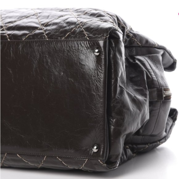 Authentic CHANEL Glazed Goatskin Double Contrast Stitch Large Tote Brown - Picture 12 of 13